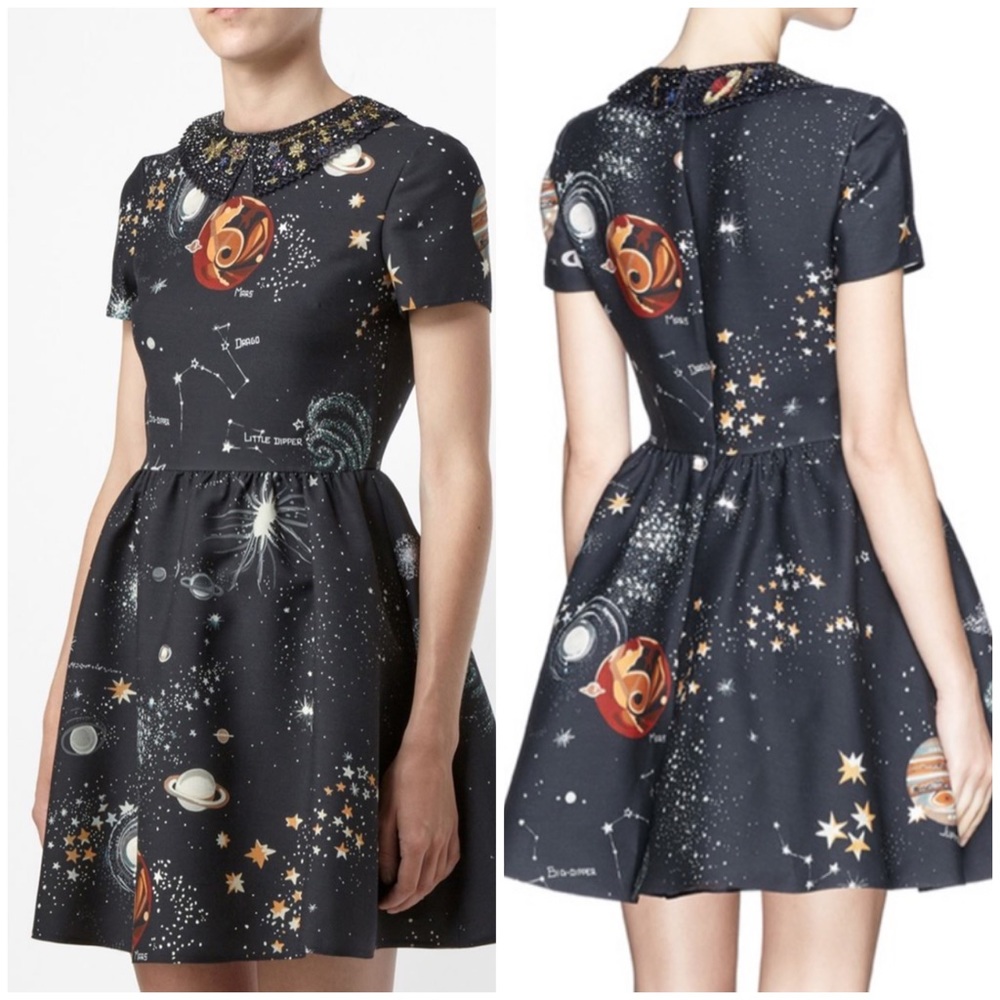 LIMITED EDITION Valentino Spa Cosmo Astrology Planet Star Space Navy ALine Dress - Picture 3 of 17